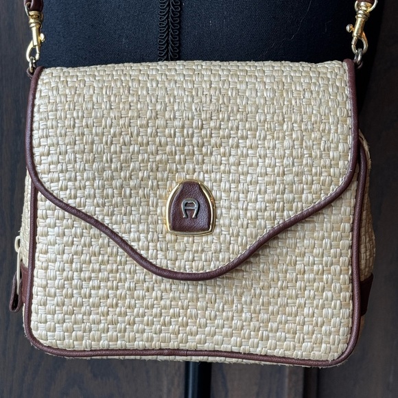 Etienne Aigner Handbags - Etienne Aigner Beige and Brown Woven Crossbody Bag